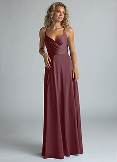 Azazie Davis Robes de demoiselle d'honneur Robe Trapèze en Satin extensible Plissée Sangria image4