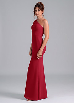Azazie Rinna Jurken voor bruidsmeisjes Jurk van Chiffon met Zeemeermin One-Shoulder Scharlaken image4
