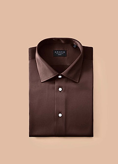 front Julian Ganache Stretch Satin Dress Shirt
