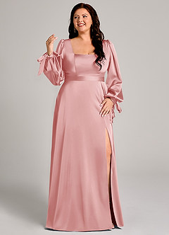 Azazie Leonia Suknie dla druhen Linia A Długi rękaw Satyna elastyczna Do ziemi Sukienka image10