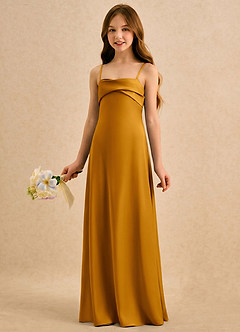 Azazie Mirabella Girls Formal Flower Girl Klänningar Klänning Tubklänning i Stretch Satin Hjärtformad urringning image2