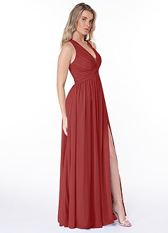Azazie Jaclyn Bridesmaid Dresses Rust A-Line Pleated Chiffon Dress image4