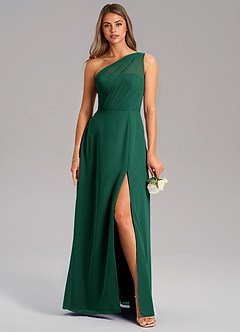 Azazie Phaedra Bridesmaid Dresses Emerald A-Line One Shoulder Chiffon Dress image1