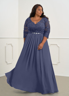 Azazie Hayek Mother of the Bride Dresses Stormy A-Line V-Neck Lace Chiffon Dress image9