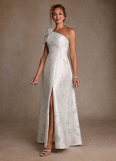 Azazie Margerie Mère de la mariée Robes Robe Trapèze en Jacquard Floral Ue épaule Jacquard Argenté image2