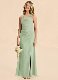 Azazie Destiny Junior Dusty Sage Sheath Ruched Chiffon Dress image1