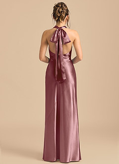 Azazie Velli Bridesmaid Dresses Vintage Mauve Sheath High Neck Metallic Satin Dress image5