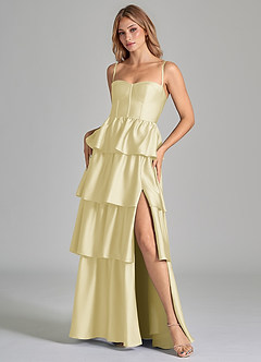 Azazie Faye Jurken voor bruidsmeisjes Jurk van Stretch Satijn met A-Lijn Ruches Citroensorbet image8