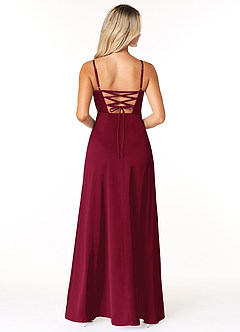 Azazie Marchella Bridesmaid Dresses Burgundy A-Line Corset Stretch Satin Dress image2