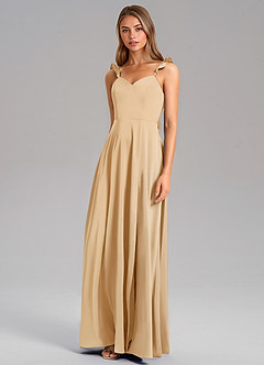 Azazie Everett Abiti da Damigella Abito A-Line in Raso Elasticizzato Oro image4