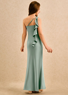 Azazie Almond Girls Formal Jurken voor bloemenmeisjes Kokerjurk Jurk van Stretch Satijn One-shoulder Agave image1