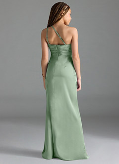 Azazie Eren Junior Matcha Sheath Pleated Stretch Satin Dress image2