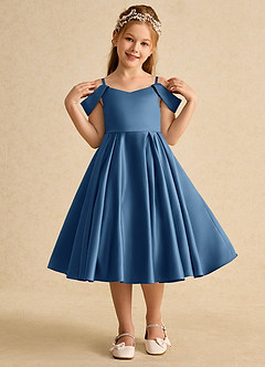 Azazie Favia Flower Girl Dresses Twilight A-Line Off the Shoulder Matte Satin Dress image4