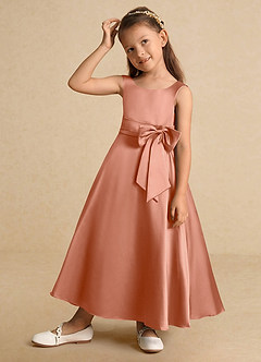 Azazie Lindy Flower Girl Dresses MAI TAI A-Line Pleated Matte Satin Dress image4