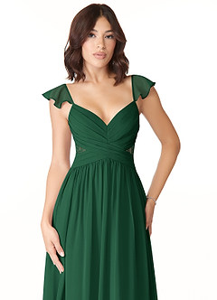 Azazie Lissa Bridesmaid Dresses Dark Green A-Line Lace Chiffon Dress image6