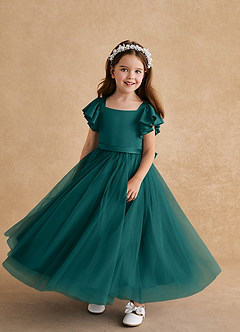 Azazie Suzy vestidos de niña de las flores Vestido de Pavo Real de Tul de Corte En A con Con mangas image4