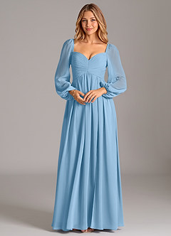 Azazie Bailee Brautjungfernkleider A-Linie Langarm Chiffon Kleid Stahlblau image6