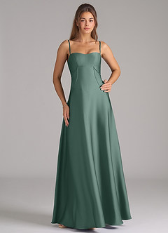 Azazie Valentine Bridesmaid Dresses Eucalyptus A-Line Corset Stretch Satin Dress image3