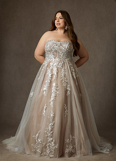 Azazie Keri Robes de mariée Robe Princesse en Dentelle Sans bretelles Blanc Diamant Caramel image13