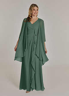 Azazie Manuella Mother of the Bride Dresses Sea Moss A-Line V-Neck Pleated Chiffon Dress image3