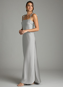 Azazie Ellia Robes de demoiselle d'honneur Robe Fourreau en Satin extensible Arc Argent image4