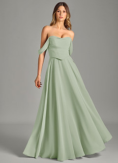 Azazie Chelsey Abiti da Damigella Abito Convertibile A-Line in Chiffon a Spalla Scoperta Verde Salvia image1