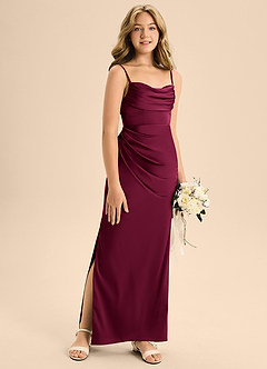 Azazie Mai Junior Robe Fourreau en Satin extensible Décolleté en cœur Bourgogne image3
