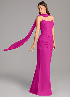 Azazie Sorrel Vestidos de damas de honor Vestido de Fucsia de Gasa de Corte Sirena con Corsé image3