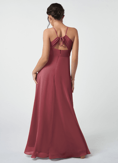 Azazie Avelina Junior Merlot A-Line Pleated Chiffon Dress image3