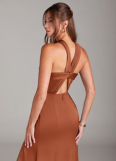 Azazie Rue Bridesmaid Dresses Cedar Rose A-Line Pleated Stretch Satin Dress image2