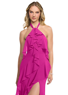 Azazie Velma Vestidos de damas de honor Vestido de Fucsia de Gasa de Corte en A con Corte Lateral image4