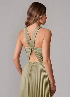 Azazie Afra Robes de demoiselle d'honneur Robe Trapèze en Satin extensible Plissée Vert Mousse image6
