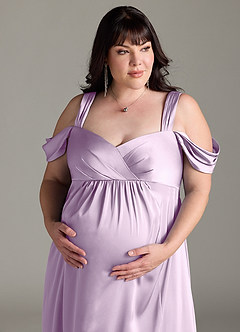 Azazie Rhea Abiti da damigella d'onore premaman Abito A-Line Plissettato a Spalla Scoperta Raso Elasticizzato Floor-Length image12