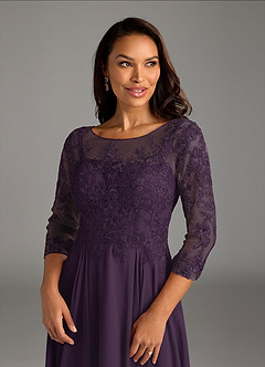 Azazie Marge Mother of the Bride Dresses Plum A-Line Scoop Lace Chiffon Dress image5