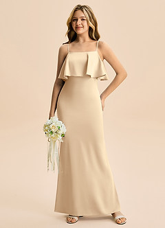 Azazie Galene Junior Abito Sirena in Raso Elasticizzato Champagne image3