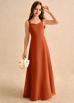 Azazie Makani Junior Formal Flower Girl Dresses Burnt Orange A-Line Sweetheart Neckline Chiffon Dress image4