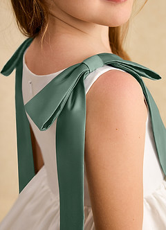 Azazie Stacie Flower Girl Dresses Ivory Eucalyptus A-Line Bow Matte Satin Dress image7