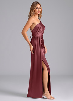 Azazie Naria Bridesmaid Dresses Desert Rose Sheath One Shoulder Stretch Satin Dress image4