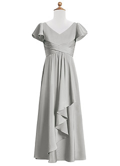 Azazie Omari Junior Silver A-Line Pleated Stretch Satin Dress image10