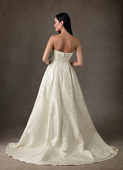 Azazie Desiree Wedding Dresses Antique White Ball-Gown Strapless Floral Jacquard Dress image2