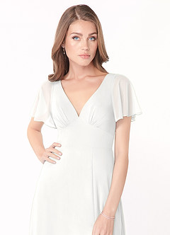 Azazie Kimber Robes de demoiselle d'honneur Robe Trapèze en Mousseline de soie Manches à volants Blanc image8