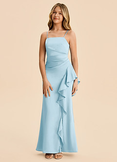Azazie Lyla Junior Sky Blue Mermaid Pleated Stretch Satin Dress image5