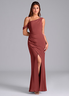 Azazie Madelyn Robes de demoiselle d'honneur Robe Sirène Convertible en Mousseline de soie Asymétrique Terracotta image3