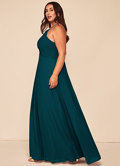Azazie Ginger Bridesmaid Dresses Pine A-Line Halter Pleated Chiffon Dress image13