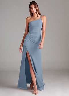 Azazie Eren Bridesmaid Dresses Dusty Blue Sheath One Shoulder Chiffon Dress image1