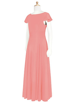 Azazie Payton Junior Coral A-Line Bow Chiffon Dress image8