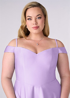 Barbie ♥ Azazie Bridesmaid Dresses Lilac A-Line Off the Shoulder Stretch Satin Convertible Dress image7
