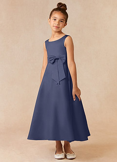 Azazie Lindy Flower Girl Dresses Stormy A-Line Pleated Matte Satin Dress image3