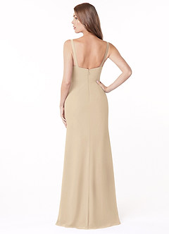 Azazie Salma Robes de demoiselle d'honneur Robe Fourreau en Mousseline de soie Fente Latérale Champagne image2