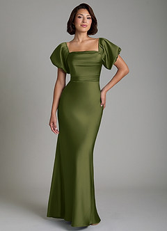 Azazie Lea Bridesmaid Dresses Bright Olive Mermaid Off the Shoulder Stretch Satin Convertible Dress image1